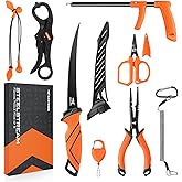 KastKing SteelStream 8pc Fishing Tool Kit - Fishing Pliers with Lanyard, Fillet Knife, Floating Fish Lip Gripper, Fishing Braid Scissors, Tool Retractor, Fishing Hook Remover, Bungee Cords