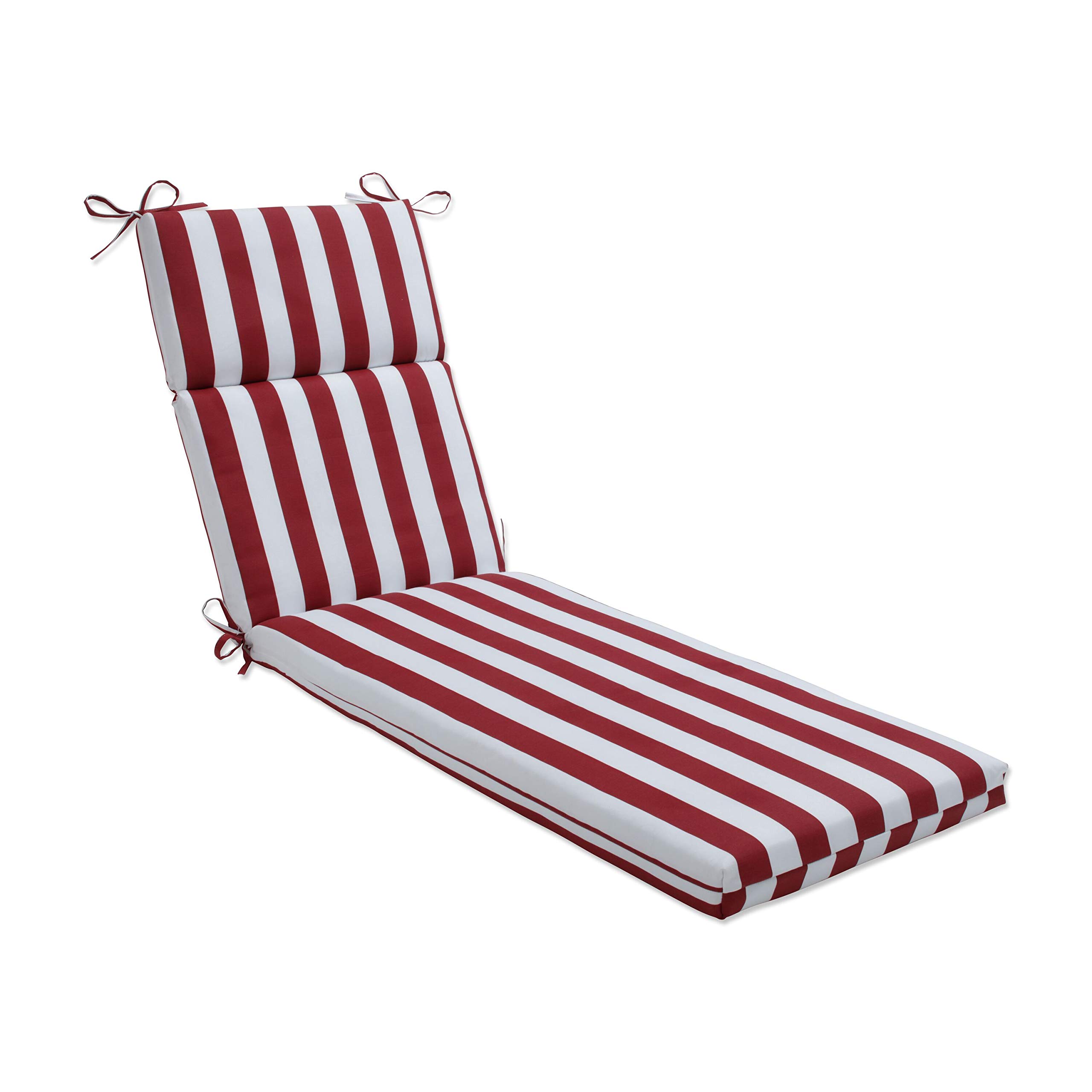 Pillow Perfect Stripe Indoor/Outdoor Split Back Chaise Lounge Cushion with Ties, Plush Fiber Fill, Weather, and Fade Resistant, 72.5" x 21", Red/White Midland, 1 Count Image