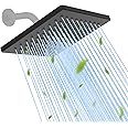 Hibbent Thickness Metal Rain Shower Head, 6'' High Pressure Rainfall Shower Head, Square Bathroom Waterfall Shower Heads, High Flow Fixed Showerheads with Adjustable Brass Ball Joint, Matte Black