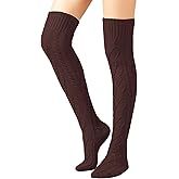 SherryDC Women's Cable Knit Thigh High Boot Socks Extra Long Winter Stockings Leg Warmers