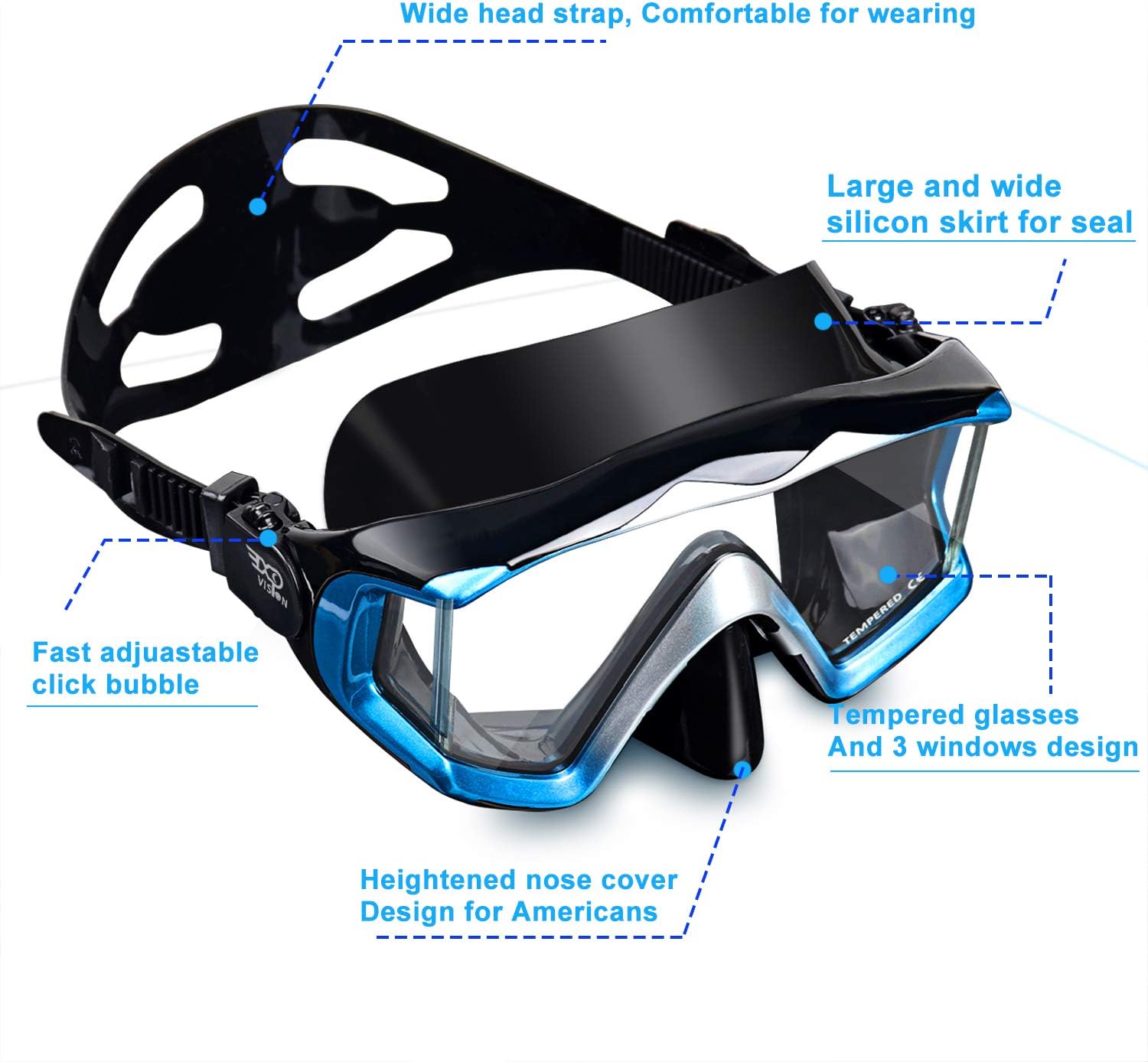 Premium Swim Goggles with Nose Cover for Snorkeling Freediving EXP