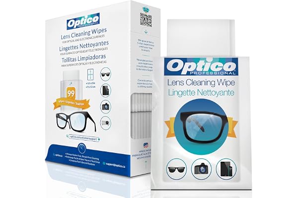 Optico Pre-Moistened Cleaning Cloths - premium quality cleaner for eye glasses, screens, and cameras lenses - No spray bottle