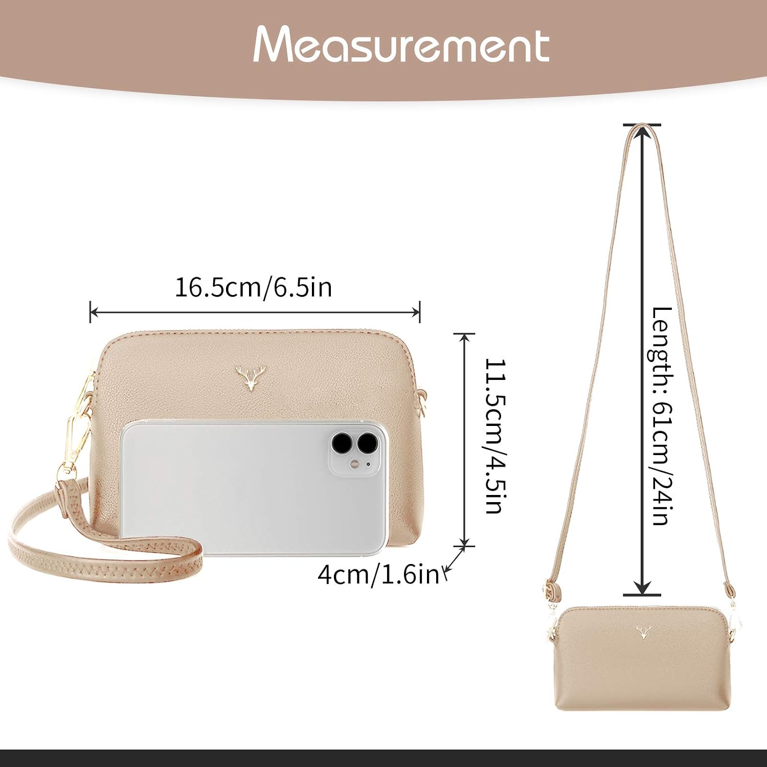 ZMDB Small Crossbody Bag for Women Vegan Leather Handbags for Women Shoulder Bag with Adjustable Strap Ladies Wristlet Clutch for Party Holiday Travel (Beige) - Image 3
