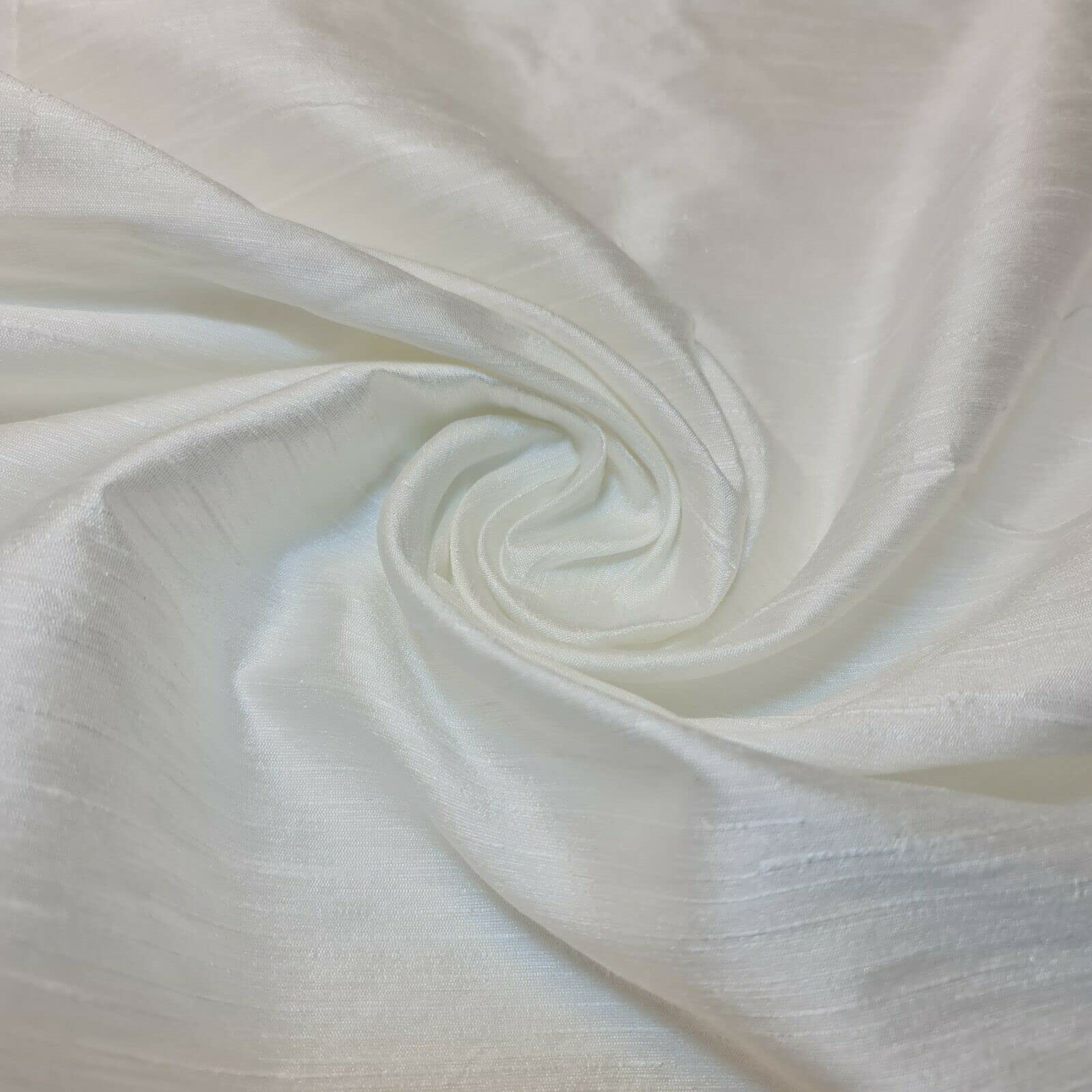 Plain Raw Silk Faux Dupion 100% Polyester Upholstery Fabric Bridal Material 44" (1 Meter, Ivory)