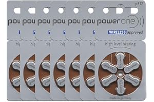 Power One Size 312 Zinc Air Hearing Aid Batteries No Mercury (42 batteries)