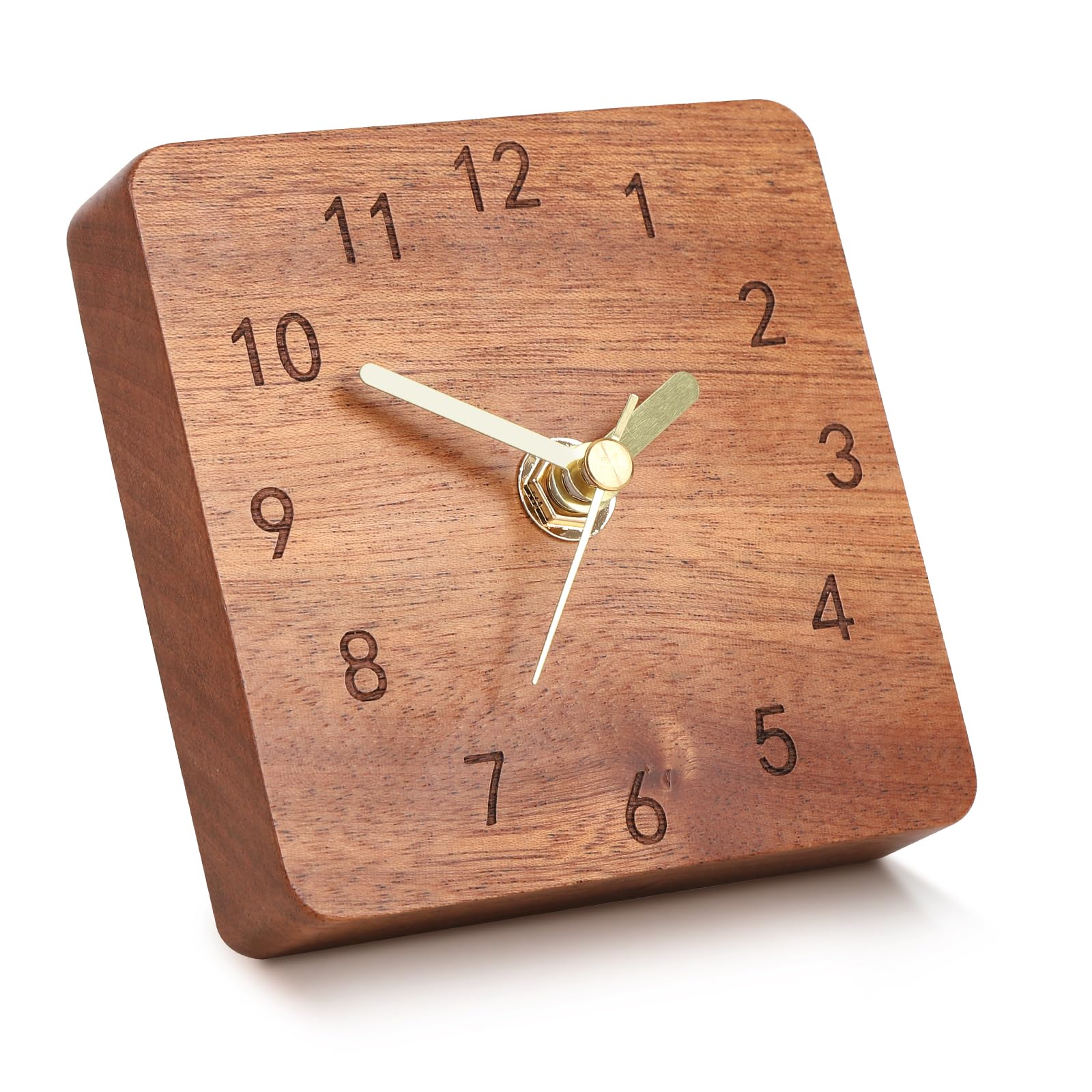 Photo 1 of TEYCLZORE Wooden Desk Clock, 4 inch Small Analog Clock Desktop Decoration, Modern Desk and Shelf Clock, Silent Non-Ticking Battery Operated Table Clock, Mantel Clock for Office, Living Room, Bedroom