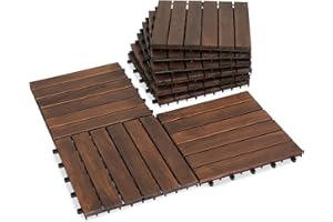 VICTORY RELAX Acacia Wood Decking Tiles 9PCS - Easy Snap Interlocking Deck Tiles for Patio Poolside Balcony Decor - All Weather Waterproof Flooring for Indoor & Outdoor (Round Joints)