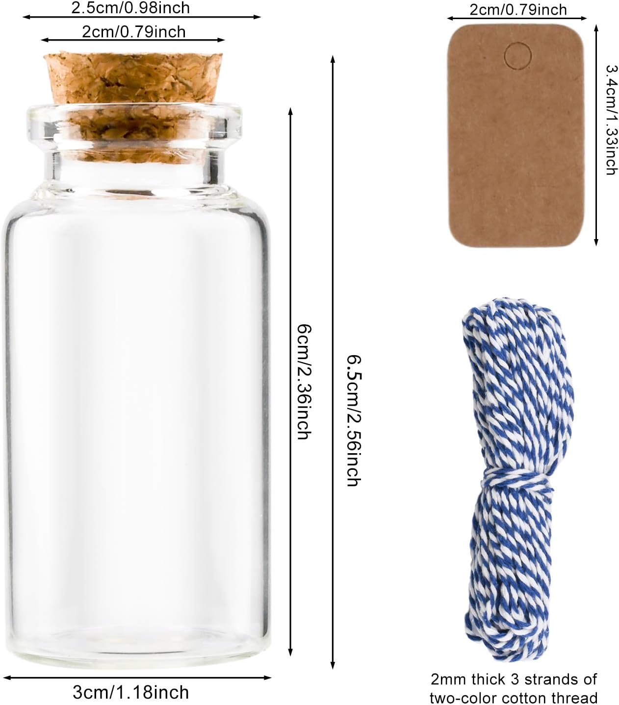 Dmyond 20pcs Mini Glass Jars Bottles with Cork, Decorative Wish Bottles with 50pcs Tags and 30M Twine, Small Glass Bottles, Clear Vials Glass Favor Jars for Wedding Favors Birthday Home Decorations: Home Improvement