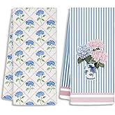 SJDFCSA Grandmillennial Hydrangea Floral Kitchen Towels, Cottagecore Floral Dish Tea Towels, Pink and Blue Hydrangea Flower Botanical Decorative Hand Towels for Bathroom Decor, 16x24 Inch Set of 2
