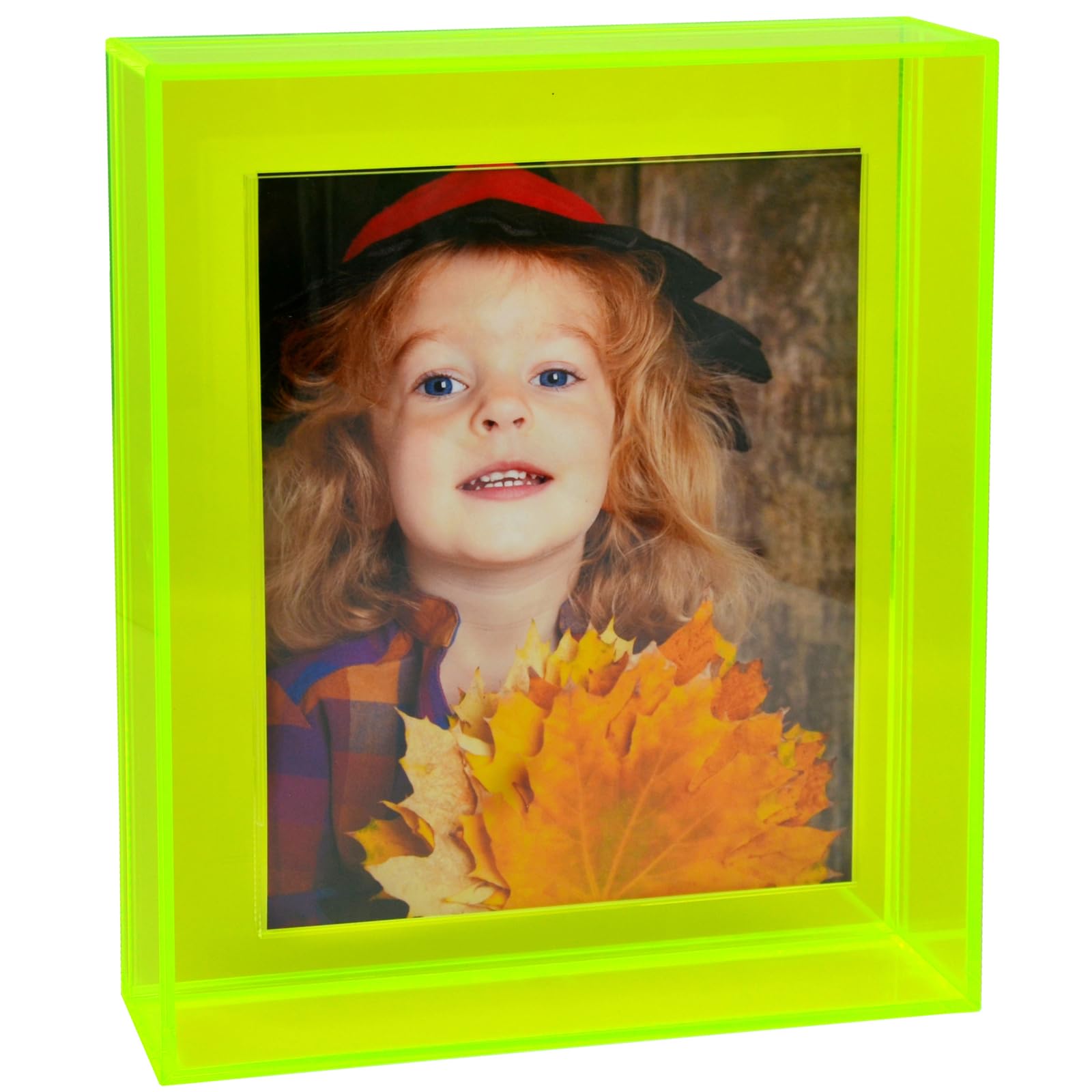 Photo 1 of HappyDino 5x7 Acrylic Picture Frame for Wall and Tabletop Neon Floating Photo Frame with Decorative Bright Color, Neon Green