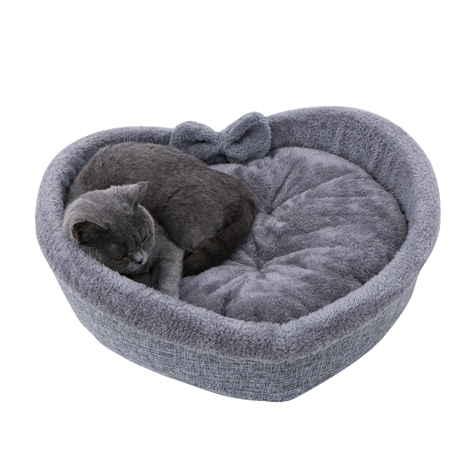 PETCUTE Heart-shaped Cat Bed,Ultra Soft Short Plush,Pet Bed for Cats or Small Dogs with Anti-Slip Bottom,High Resilience PP Cotton,Washable,Comfortable Self Warming Dog Bed for Autumn Winter