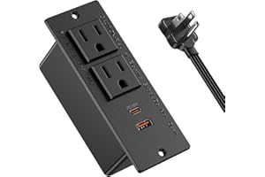 JGSTKCITY Recessed Power Strip USB C PD 30W Fast Charging,Flush Mount Desk Recessed Outlet,Space-Saver for Furniture Side Table,2 USB Ports,2 AC Outlets,6ft Cord,Ultra Thin Flat Plug