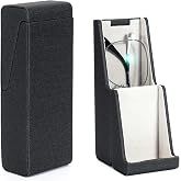 Vemiss Flip-top Glasses Case, Hard Shell Eyeglass Cases &amp; Phone Stand | Unfolds As Phone/Pen Holder. For Desk, Nightstand, Vintage PU Leather, Eye Glass Case for Men Women
