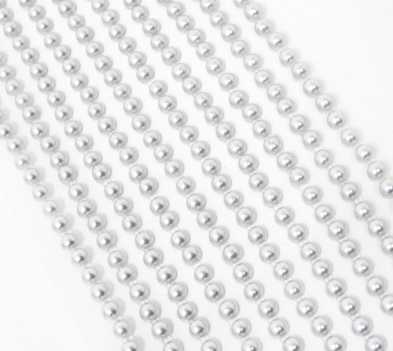 Syntego 500 x Self Adhesive Pearls Gems 3mm Mini Flat Backed Round Pearls Beads Strips Embellishments (Silver)