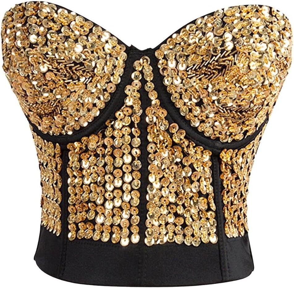 GGTBOUTIQUE Gold Sequin Studded Sweet Heart Top Night Time Novelty Wear