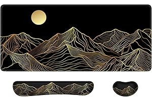 iCasso XXL Big Mouse Pad with Wrist Rest, 3in1 Large Mousepad + Keyboard Wrist Rest+Mouse Wrist Rest, Easy Typing Pain Relief Computer Mat(Gold-Mountain)