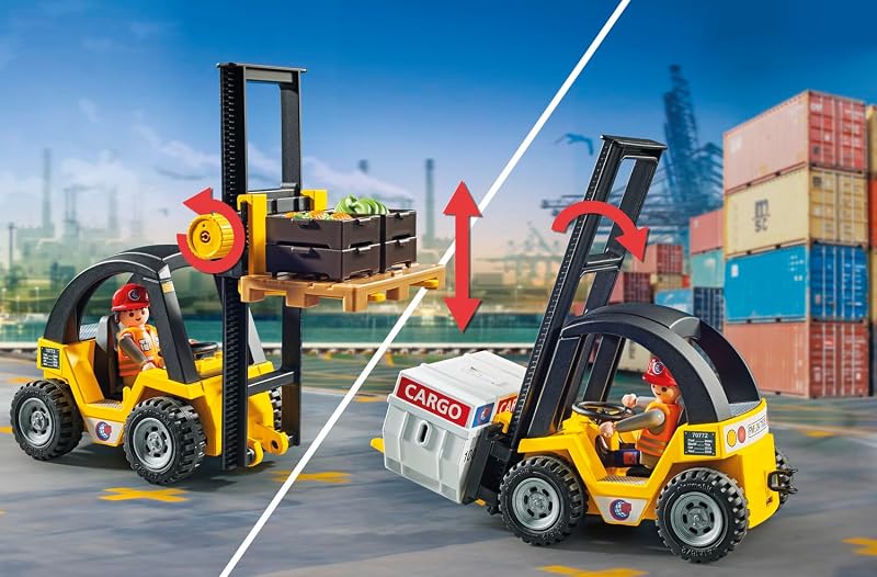 Promo Pack 71528 Chariot élévateur avec matériel - Pour déplacer des charges lourdes - Comprend un transpalette et des palettes avec des colis et des sacs de café- Univers myLife - Dès 4 ans
