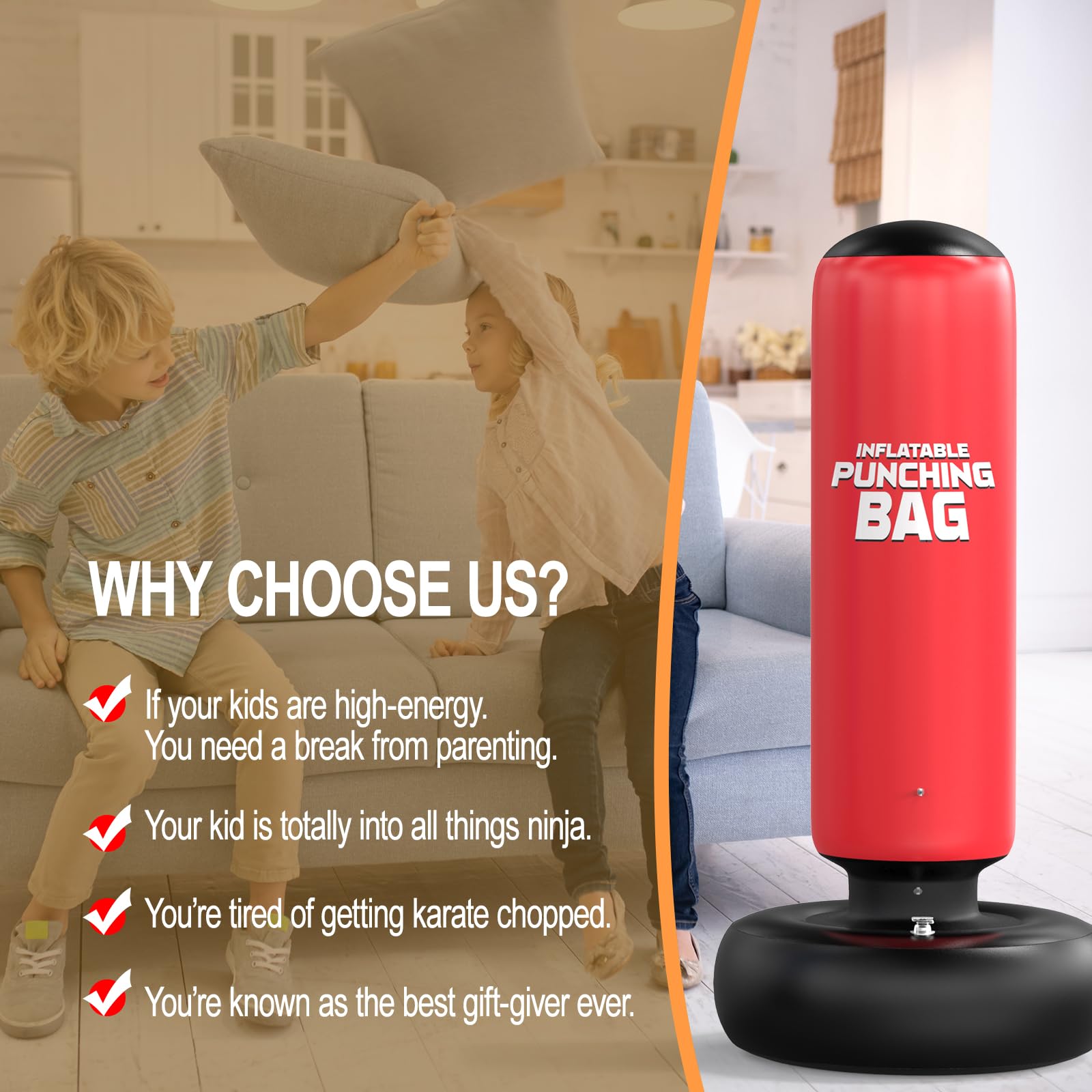 Punch and Kick Punching Bag for Kids, Active Kids Workout Exercise Boxing Game. Durable Inflatable Punching Bags Kids Birthday Gifts for Small Boys&Girls, Red,Blue