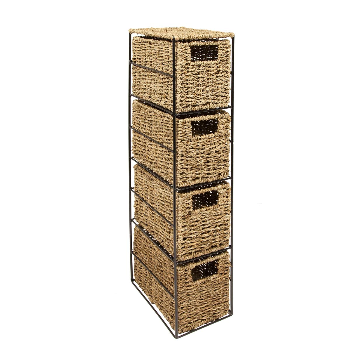 Woodluv 4 Drawer Seagrass Tower Storage Unit- Bedroom/Bathroom/Home/Office 16 x 24 x 58.5 cm