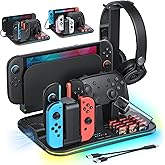 [Switch 2/1 Compatible] FASTSNAIL Charging Dock & Orgainzer Station & Cooling Fan for Nintendo Switch 2/1/OLED, Storage Stand for JoyCon 2/1 with 12 Card Slots, Controller/Headset Holder, 9 RGB Modes