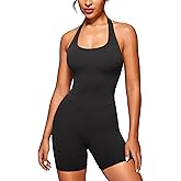 CRZ YOGA Butterluxe Halter Backless Athletic Rompers for Women Workout Bodycon One Piece Shorts Jumpsuit with Pads