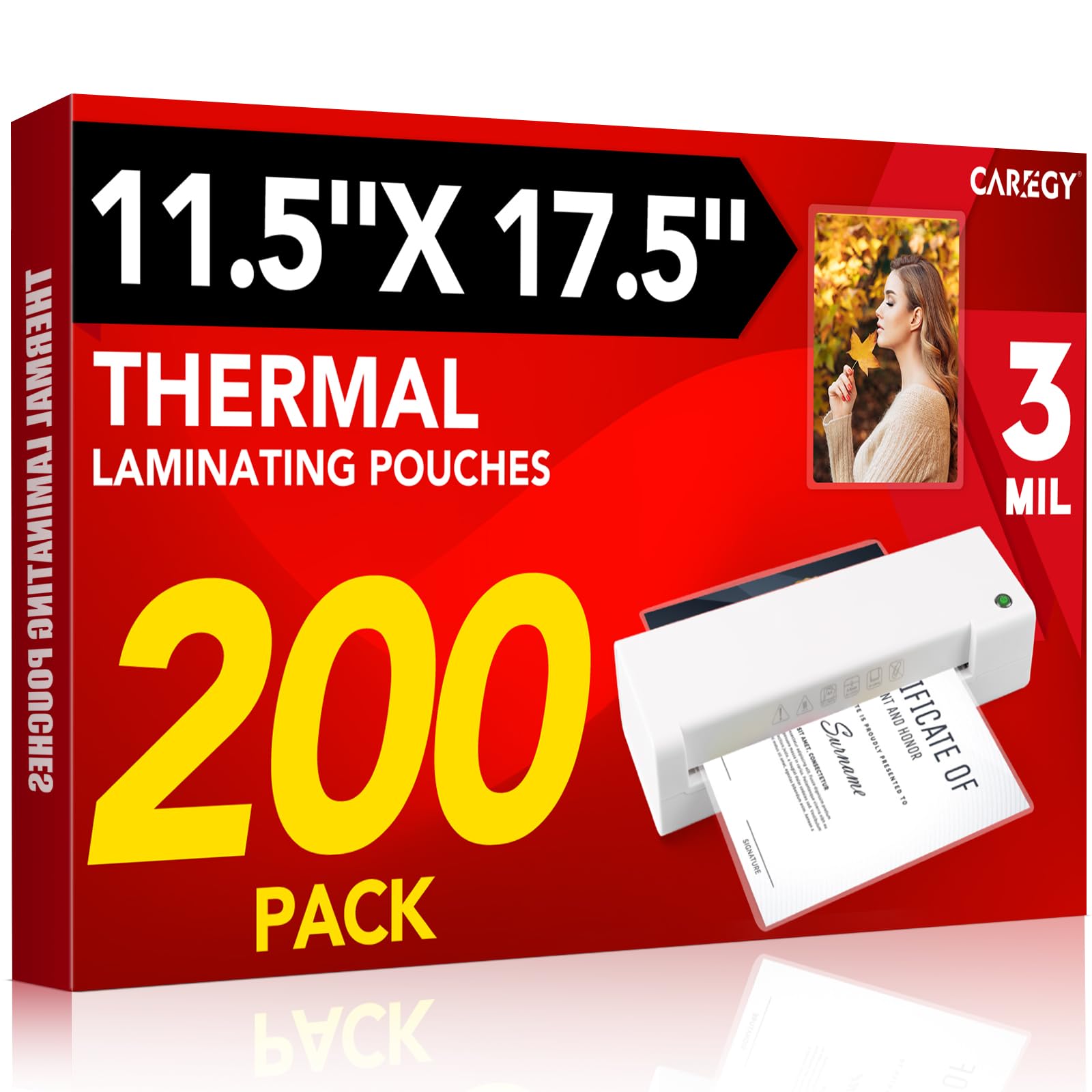 Photo 1 of CAREGY 200 Pack Laminating Sheets, Hold 11 x 17 Inch Sheet, 3 Mil Clear Thermal Laminating Pouches 11.5 x 17.5 Inch Lamination Sheet Paper for Laminator, Round Corner