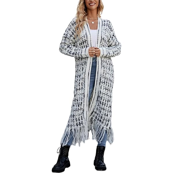 Women Ethnic Knit Cardigan Sweater Vintage Fringe Boho Long