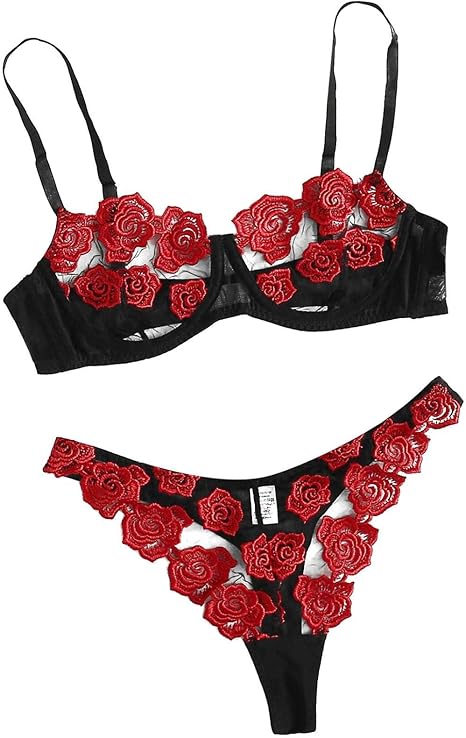 Huluob Damen-Unterwäsche-Set aus Spitze mit Bügeln, Oberteil