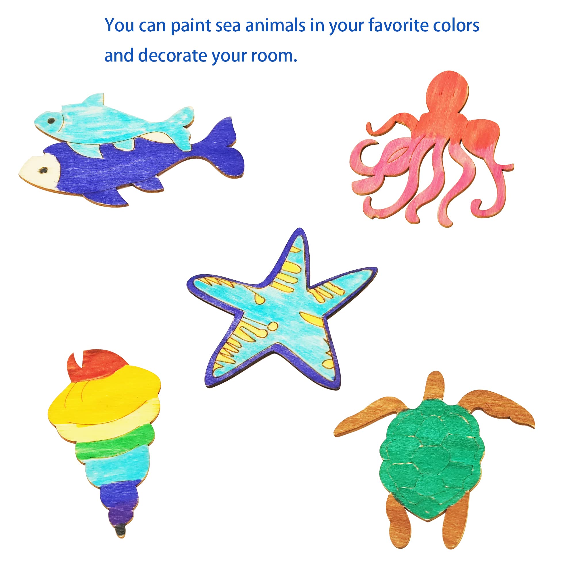 48PCS Unfinished Wood Ocean Animal Cutouts for Kids,Wooden Painting Bulk Crafts for Kids to Paint,Sea Animal Life Cutouts for Home Decoration DIY Crafts(48)