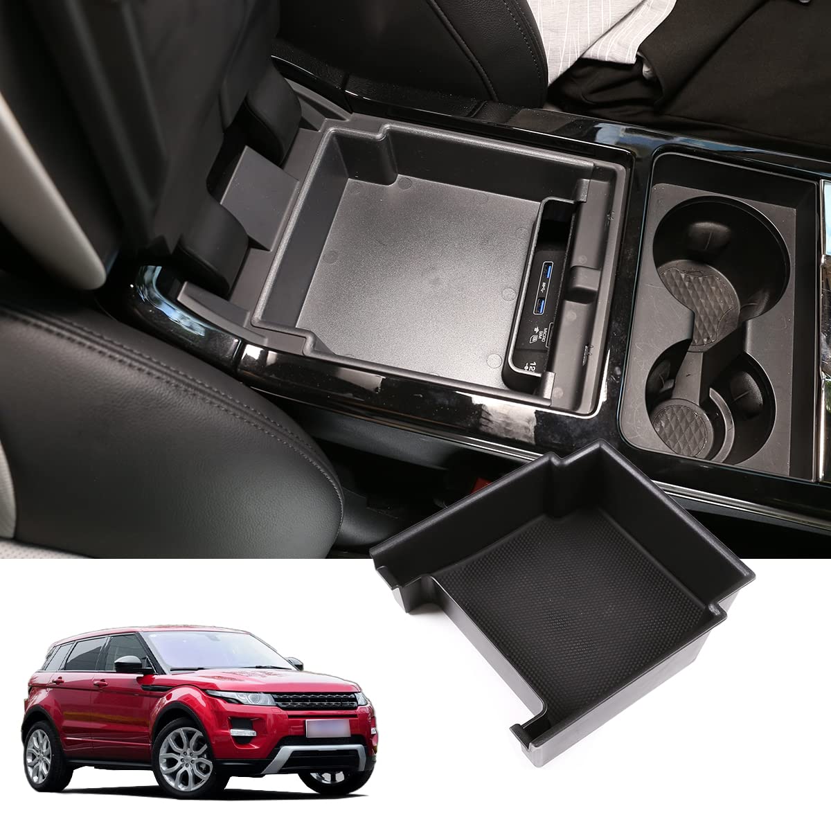 DIYUCAR Car Center Armrest Storage Box Car Organizer Container Phone Tray For Rangerover Evoque 2019 2020 2021 2022 2023 2024