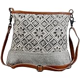 Myra Bag Tessellated Shoulder Bag Upcycled Cotton & Cowhide Leather S-2861