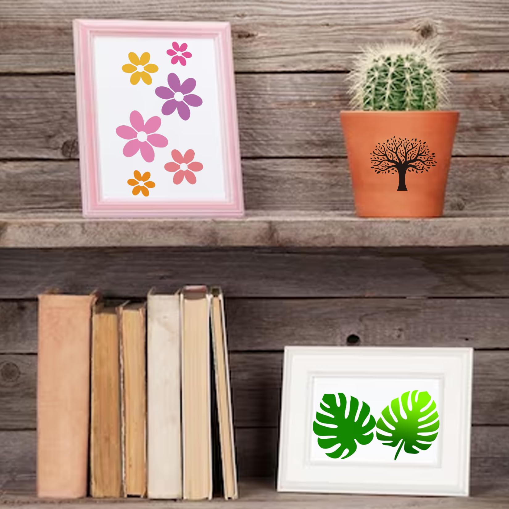 Nature Flower Stencils for Painting on Wood Crafts Reusable Plant Sunflower Leaf Butterfly Stencil Art Paint on Wall Canvas Pattern Paint Stencils for Card Making Fabric Shirt (15 Sping)
