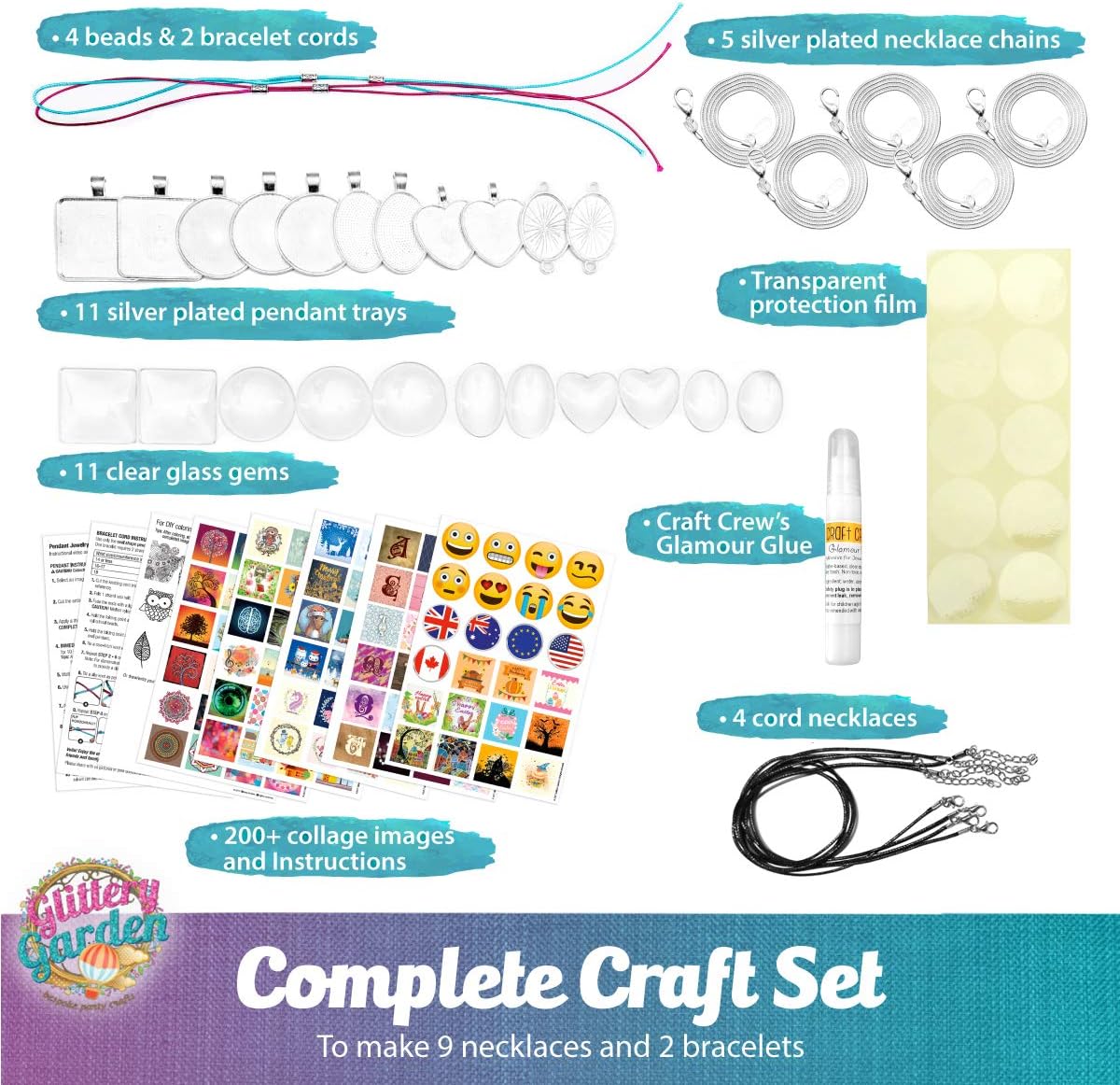 Glittery Garden Girls Jewelry Making Kit. Best Necklace Pendant & Bracelet Crafting Set including Glass Beads & Charms. Fashion Accessories - Image 3