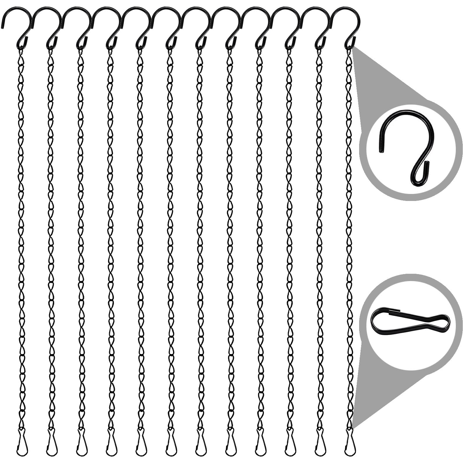 MICREEN 12 Pack Hanging Chains with Hooks, 19.7 Inches Outdoor/Indoor Garden Plant Hangers for Planters, Baskets, Bird Feeders, Lanterns, Wind Chimes and Ornaments