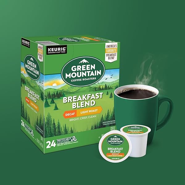 GREEN MOUNTAIN COFFEE ROASTERS BREAKFAST BLEND DECAF COFFEE, KEURIG SINGLE SERVE K-CUP PODS, LIGHT ROAST, 24 COUNT