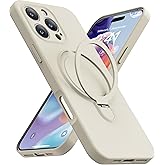 Mephoro Magnetic Stand for iPhone 16 Pro Max Case, Liquid Silicone, [Compatible with MagSafe][Built-in Kickstand&Ring Holder] Anti-Scratch Soft Microfiber Lining, Cream