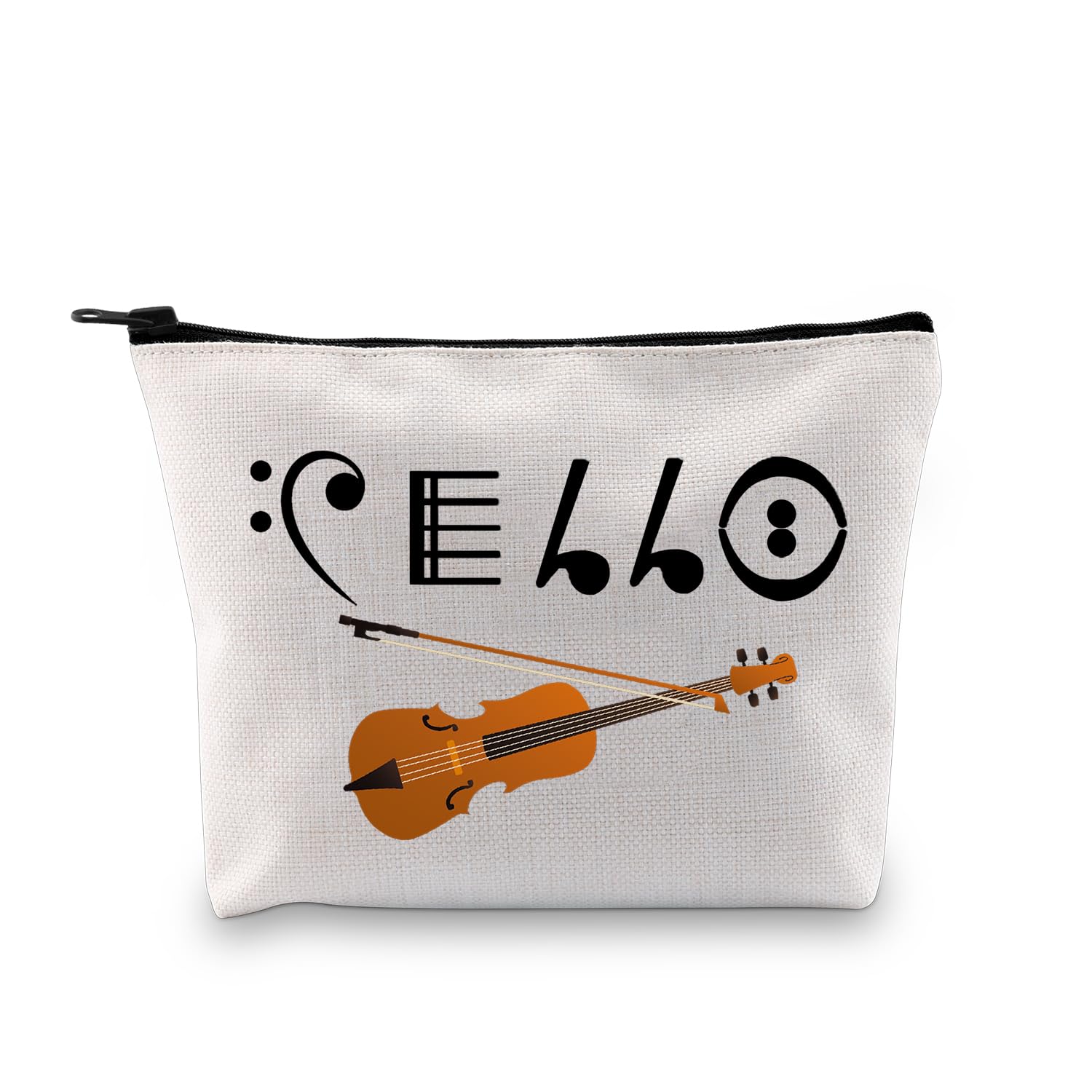 PLITI Cello Gift Cello Player Gift Cello Music Note Makeup Bag Funny Cello Cellist Orchestra Musician Zipper Travel Pouch (Cello note bagU)