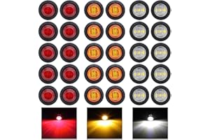 Ledvillage Pack of 30 3/4 Inch Mini Round 10 Amber + 10 Red + 10 White 3 LED Trailer Side Marker Button Lights Clearance Signal Lamp Boat Lorry Truck Pickup Bus 12V DC