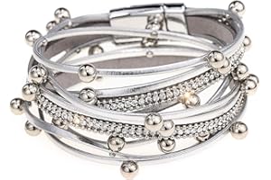 Suyi Women Wrap Bracelet Multilayered Leather Braided Bangle Wrist Cuff Bangles with Magnetic Buckle