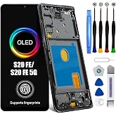 for Samsung Galaxy S20 FE/S20 FE 5G Screen Replacement Kit Black with Frame- AMOLED LCD Display Touch Screen Digitizer - SM-G781U1/DS G781A G781W G781V (Support Fingerprint Function)