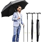 2-in-1 Walking Sticks Umbrella - Windbreak Ribs Walking Cane Umbrella Lightweight, Heavy-Duty Frame- Ideal Father's Gift for Climbing, Hiking, Hanging Out on Raining