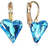Trendy Austrian Crystal Heart Drop Leverback Earrings for Women 14K Rose Gold Plated Hypoallergenic Jewelry Gifts