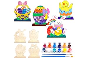 VKTEN 4Pack Easter Crafts Paint Unfinished Natural Wood Arts & Crafts for Kids Easter Ornaments Easter Table Decor for Boys Girls Easter Party Favors