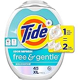 Tide PODS Free and Gentle Odor Refresh Laundry Detergent Packs, 45 Count, Hypoallergenic Laundry Detergent Pods