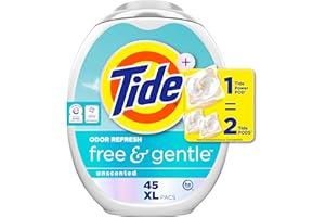 Tide PODS Free and Gentle Odor Refresh Laundry Detergent Packs, 45 Count, Hypoallergenic Laundry Detergent Pods