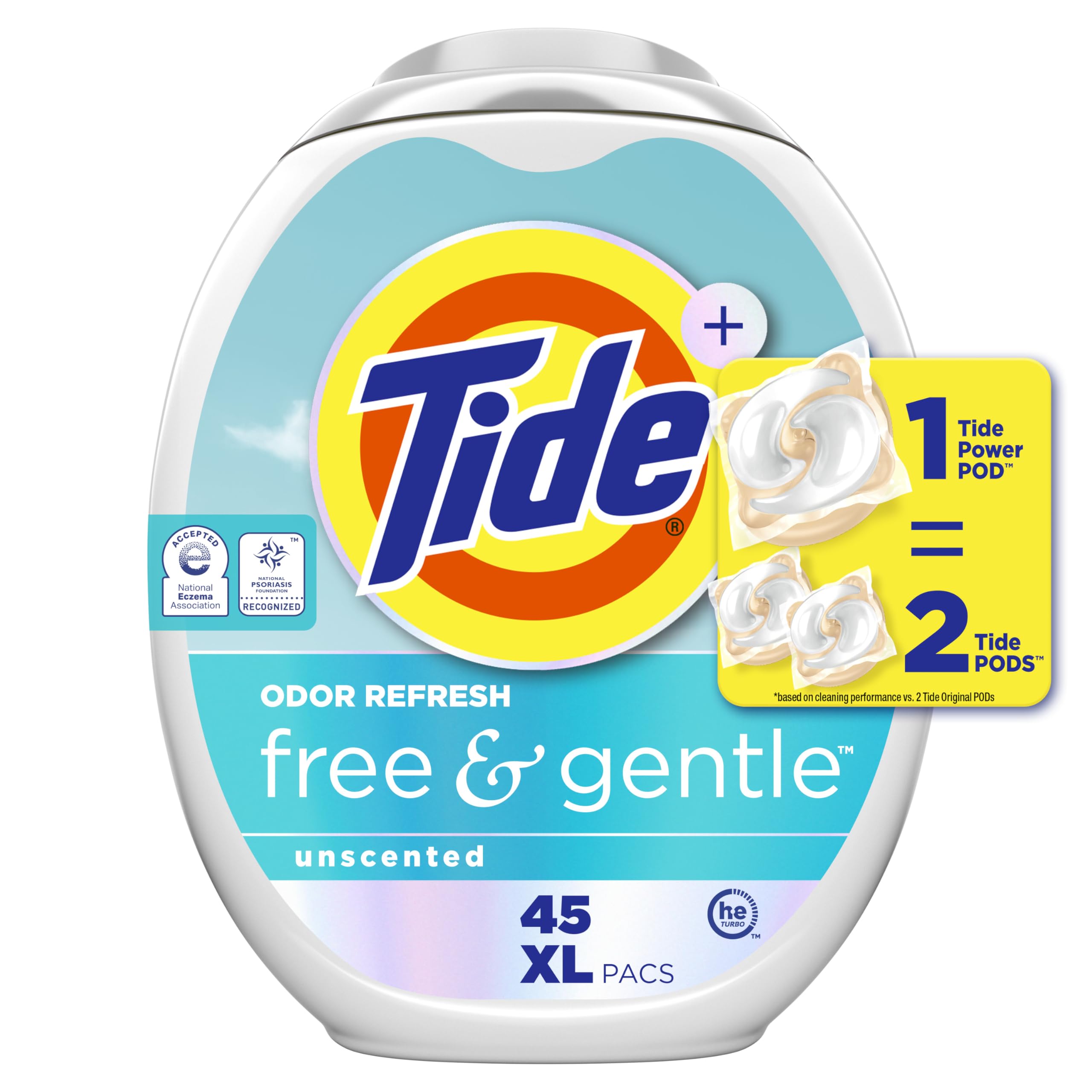 Photo 1 of Tide PODS Free and Gentle Odor Refresh Laundry Detergent Packs, 45 Count, Hypoallergenic Laundry Detergent Pods