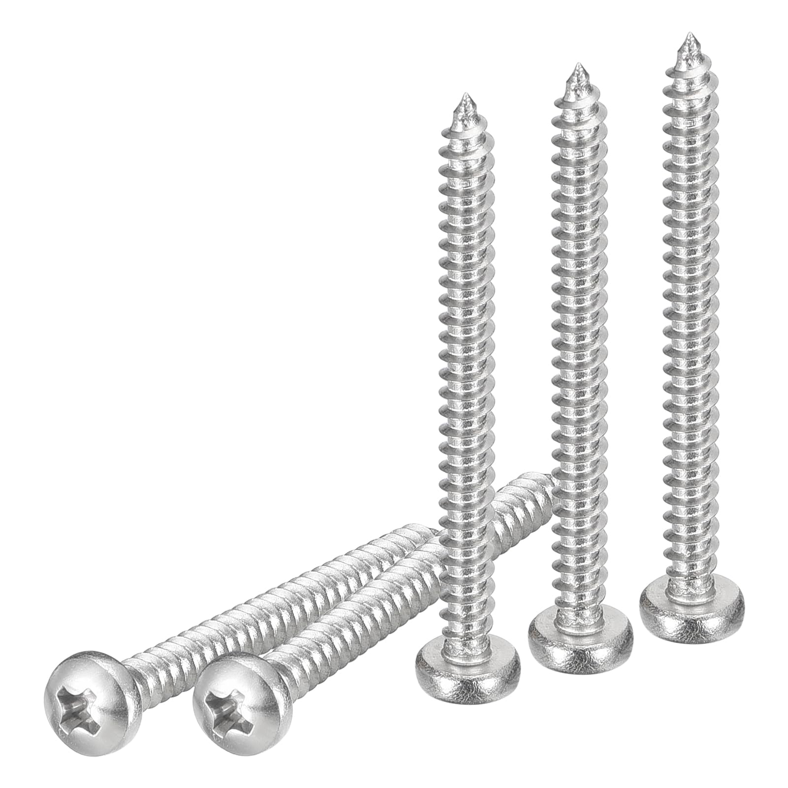DTGN #4x1-1/4" Phillips Pan Head Self-tapping Screw - 100Pack - Bright Finish 304 Stainless Steel Sheet Metal Screws Wood Screws