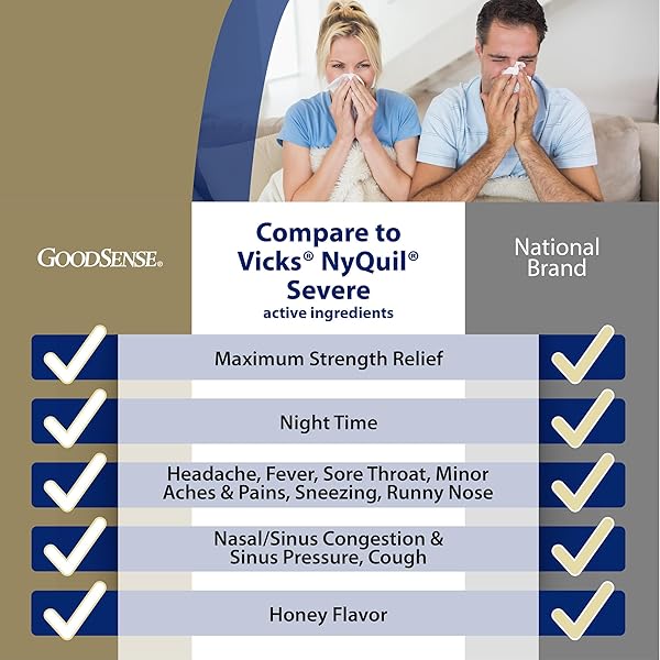 GOODSENSE NIGHTTIME HONEY FLAVOR SEVERE COLD AND FLU RELIEF, LIQUID MEDICINE, 12 FL OZ