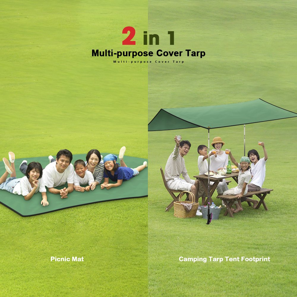 Camping Tarp Picnic Blanket AOPETIO-Rain Shed Sunshade Waterproof Multi-purpose Tent Accessories with Drawstring Carrying Bag