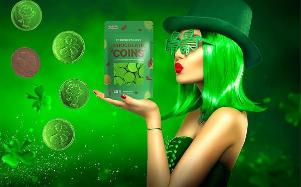 SAINT PATRICK’S DAY 100 CLOVER SHAMROCK LEPRECHAUN GREEN COINS, PREMIUM BELGIAN NUT-FREE CANDY, KOSHER (100-PACK)